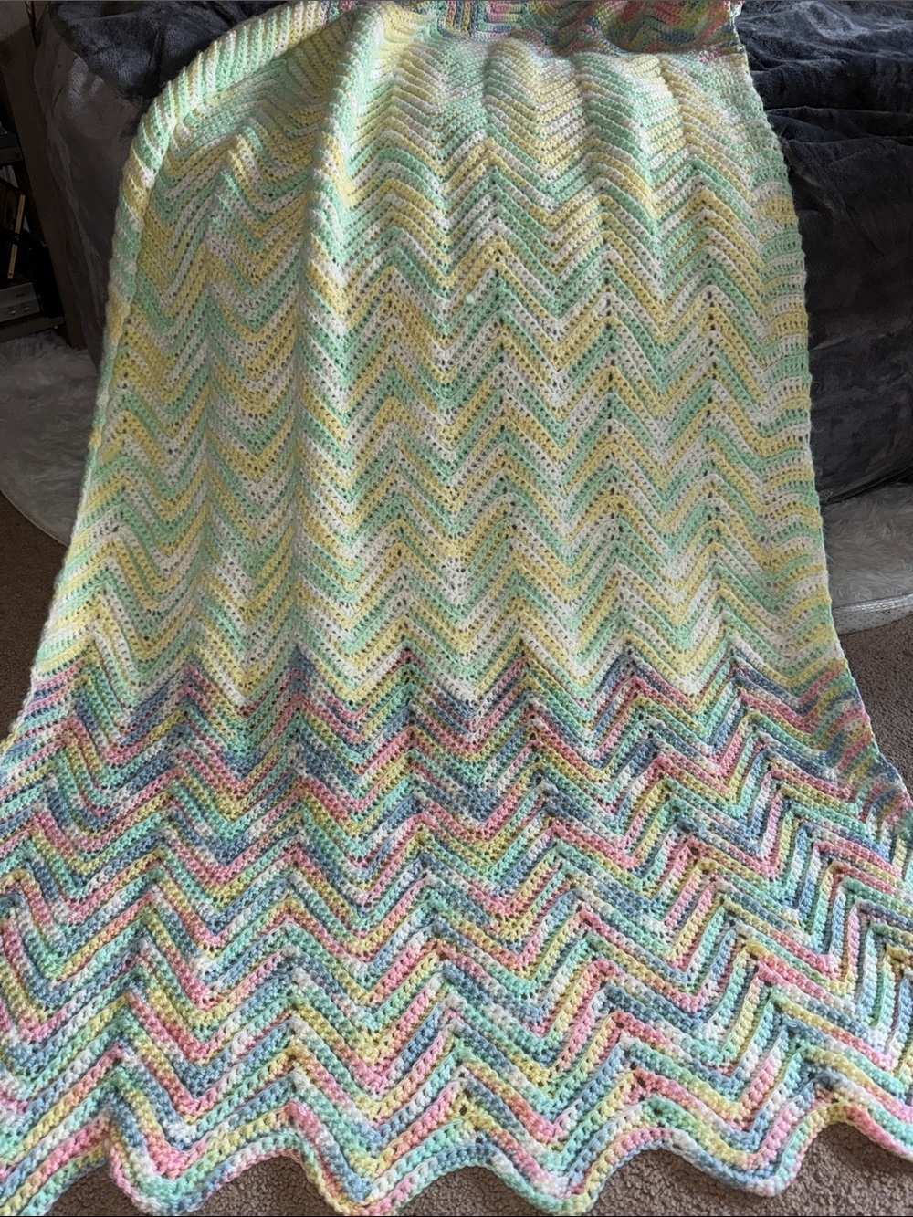 Pastel Chevron Crochet Throw Blanket - Soft Multicolor - Picture 3 of 6